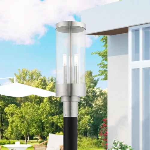 Miniatura 3 de Livex Lighting 20728-91 Hillcrest - Linterna de poste superior para exteriores, acabado de níquel cepillado con cristal transparente