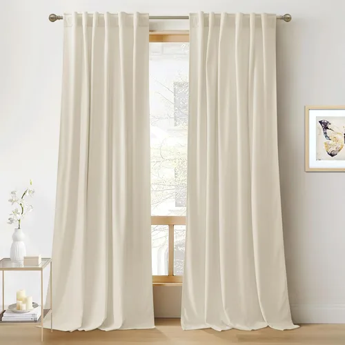 RYB HOME - Cortinas de terciopelo beige, cortinas decorativas resistentes con pestaña trasera, cubierta de privacidad para oscurecer habitación,