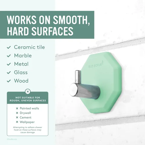 Miniatura 4 de Sud Scrub® Gancho antimicrobiano para ducha, ganchos autoadhesivos para pared de ducha, ganchos de pared removibles resistentes, ganchos adhesivos