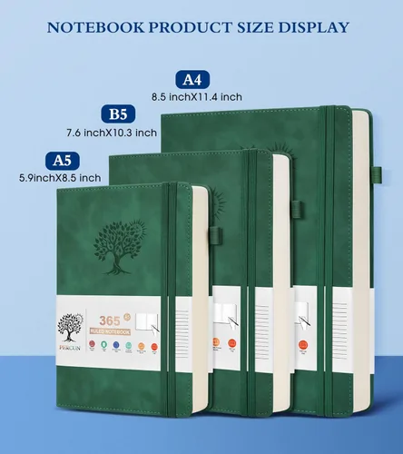 Miniatura 2 de PERCUN Cuaderno rayado A4, 365 páginas de tamaño grande de cuero para escribir para mujeres y hombres, cuaderno de tapa dura con páginas gruesas
