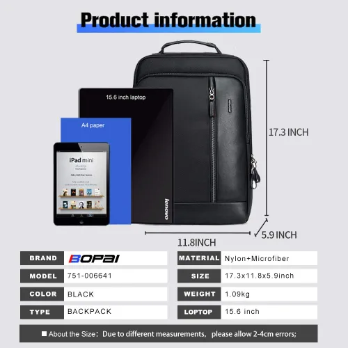 Miniatura 4 de BOPai Mochila inteligente ampliable grande de 15.6 pulgadas para viajes, resistente al agua, antirrobo, mochila para laptop con carga USB, mochila