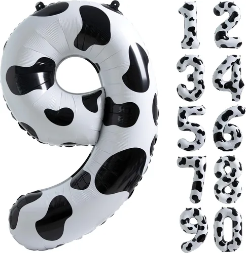 Miniatura 17 de Suministros de decoración de cumpleaños de globos con estampado de vaca, globo número 0 de 40 pulgadas, decoraciones de fiesta de cumpleaños