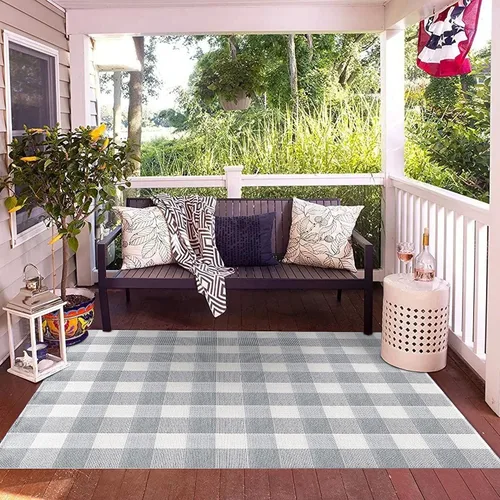 Miniatura 5 de SEEKSEE - Alfombra de algodón a cuadros de búfalo 4 x 6 pies, gris y blanco, alfombras lavables para puertas, alfombras de interior y exterior