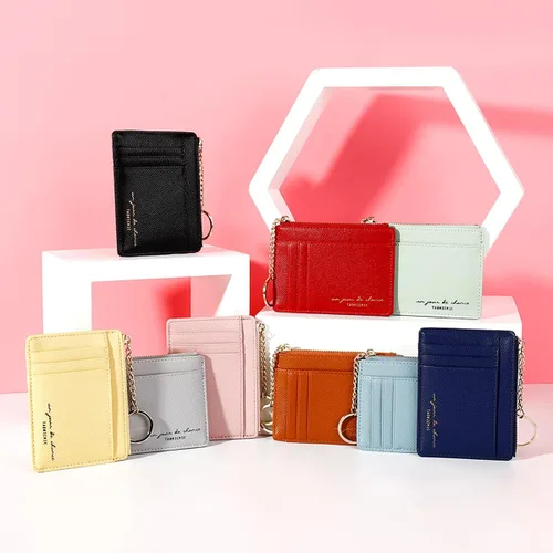 Miniatura 7 de Tarjetero delgado con bloqueo RFID, billetera de bolsillo pequeño, con cremallera Keychian para monedero, monedero y tarjetero para mujeres y hombres