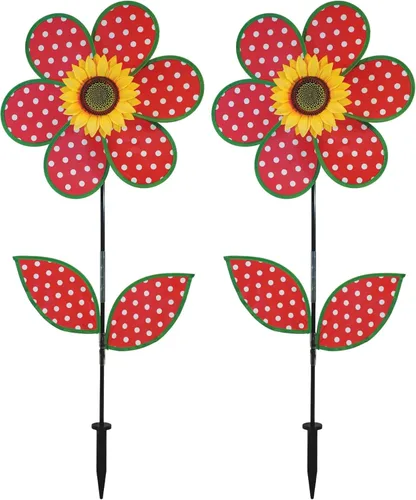 Miniatura 30 de In the Breeze 2646 — Girasol a cuadros rojos de 12 pulgadas con hojas — Flor colorida para patio y jardín Rojo Plaid
