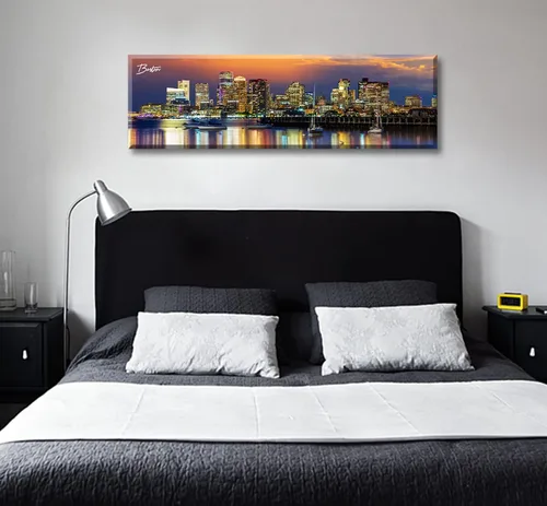Miniatura 3 de DJSYLIFE - Cuadros de pared con paisaje urbano de Boston, lienzo impreso en colores, imágenes nocturnas de la ciudad de EE. UU., pósteres