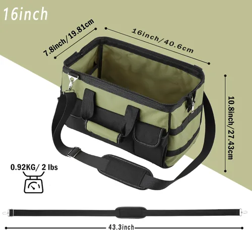 Miniatura 2 de Bolsa de herramientas, organizador plegable de 16 pulgadas con parte superior abierta para un fácil acceso a las herramientas, construcción