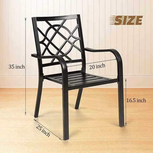 Miniatura 7 de SOLAURA 2 sillas de hierro forjado para patio de 300 libras, sillas de comedor de metal para exteriores, sillas de bistró apilables con reposabrazos