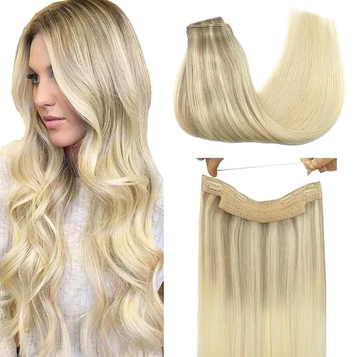 Miniatura 26 de GOO GOO Extensiones de Cabello Humano con Alambre, 18A/613A Rubio Oscuro mezclado con Rubio Decolorado Resaltado 18 pulgadas 95g, Extensiones