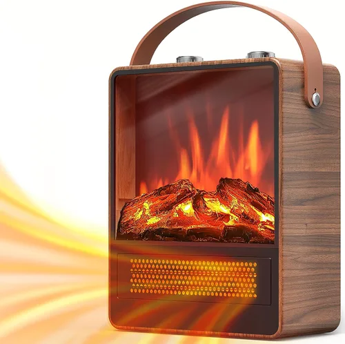 Riseon - Calefactor Eléctrico de Chimenea para Uso en Interiores, 1500W/750W, Chimenea Calentador con Llama LED 3D, Protección de Doble Seguridad,
