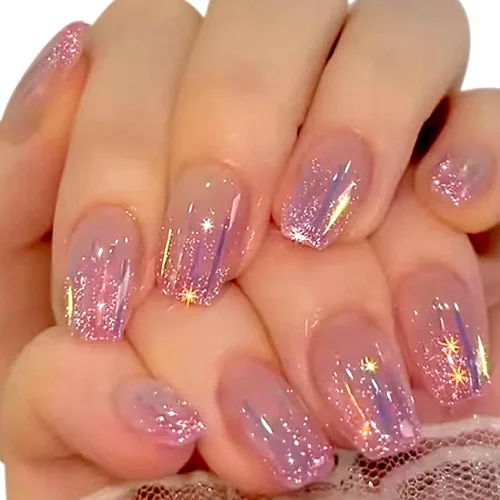 Miniatura 28 de 24 uñas postizas a presión de punta francesa, uñas acrílicas medianas falsas/falsas con diamantes de imitación de flores, diseños de punta francesa