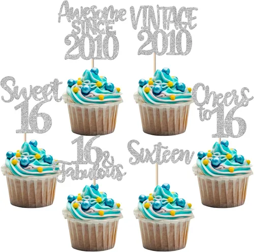 Miniatura 95 de Rsstarxi Paquete de 24 adornos para cupcakes vintage 2019 con purpurina negra para 5º cumpleaños, saludos a 5, cinco, 5, 5 fabulosos para cupcakes