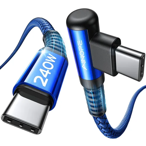 Miniatura 13 de AINOPE Cable USB C a USB C de 240W (6.6 pies, paquete de 2, USB C Chubby) Cable de carga rápida USB C a USB C, cable cargador USB C en ángulo recto