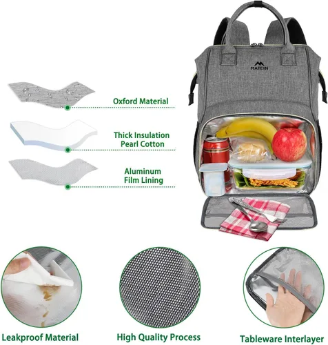 Miniatura 4 de Lonchera-Mochila , mochila con aislamiento térmico con puerto USB para mujeres y hombres, resistente al agua, lonchera a prueba de fugas