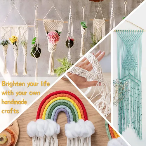 Miniatura 7 de Cuerda de macramé de 0.079 in para 219 yardas, cuerda de algodón natural para manualidades, hilo de cuerda de macramé de colores para colgar