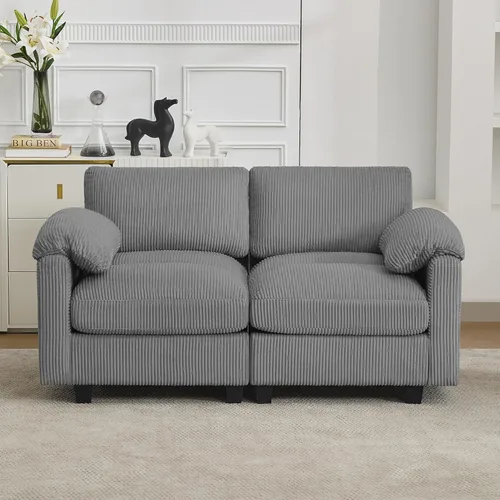 Miniatura 23 de Sofá biplaza modular de 61 pulgadas, asiento extra profundo para sala de estar, sofá de pana profundo con almohadas para reposabrazos, cosido