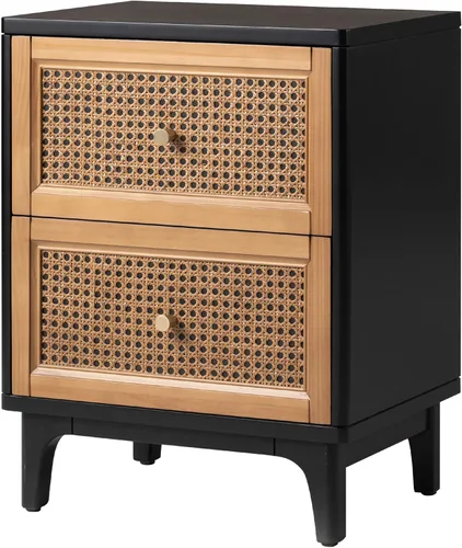 Miniatura 4 de COZAYH Mesita de noche de estilo granja moderna completamente ensamblada con líneas limpias, mesa auxiliar con 1 cajón, negro