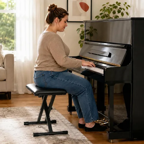 Miniatura 2 de AODSK Banco para teclado estilo X con cojín acolchado, banco de piano ajustable, taburete plegable con asiento, algodón ignífugo, diseño
