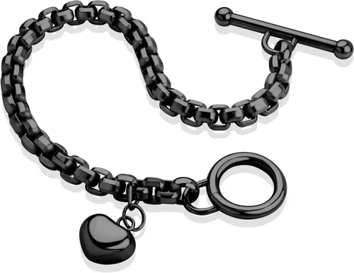 Miniatura 8 de 555Jewelry Pulsera de acero inoxidable con cadena de eslabones y corazón para mujeres y niñas