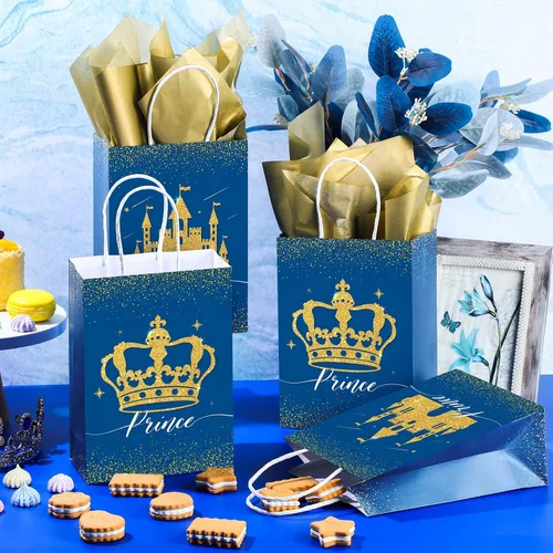 Miniatura 3 de Nezyo 16 bolsas de recuerdo de fiesta de princesa príncipe con asas y papel de seda, bolsas de regalo para cumpleaños, baby shower, regalos