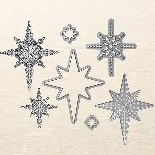 Miniatura 7 de Juego de 7 piezas de troqueles de metal con diseño de copo de nieve Starlight, troqueles de corte de tarjetas de copo de nieve de Navidad