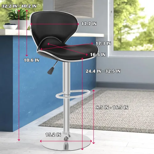 Miniatura 3 de PayLessHere Taburetes de bar taburetes de mostrador con altura ajustable giratorias, respaldo de piel sintética, juego de 2 sillas de comedor