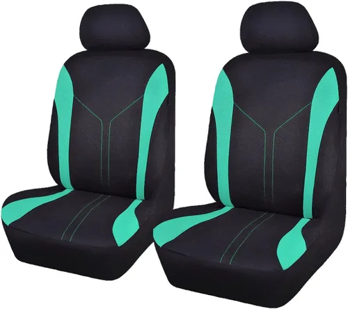 Fundas de asiento de coche Flying Banner 2 asientos delanteros de malla, tejido de poliéster color negro con verde