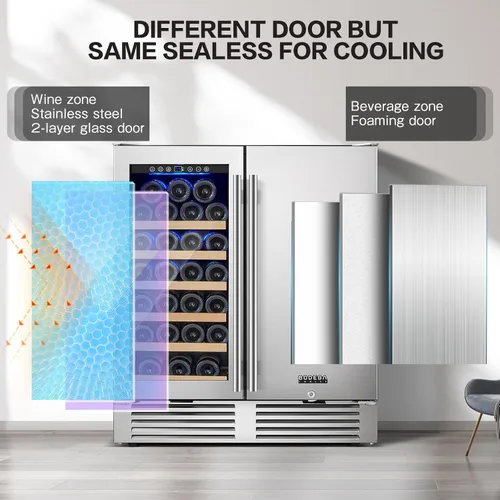 Miniatura 8 de BODEGA Refrigerador de vino y bebidas independiente de 30 pulgadas. Refrigerador de vino de acero inoxidable de doble zona bajo mostrador, enfriador