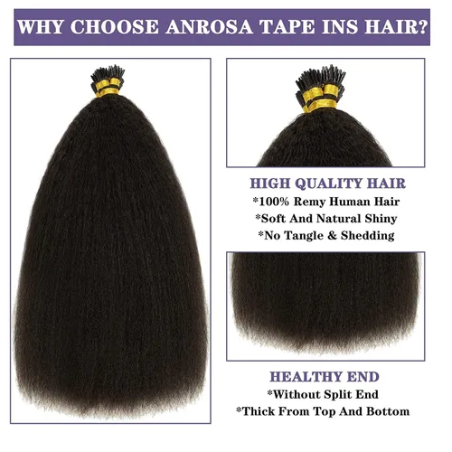 Miniatura 3 de Anrosa Extensiones de cabello humano con punta en I, cabello liso y rizado, 12 pulgadas, negro natural, extensiones de cabello Itip, cabello humano