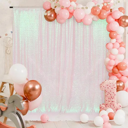 Miniatura 44 de PartyDelight - Fondo de lentejuelas rosa intenso de 6 pies x 8 pies para fotografía, cortina de bodas y eventos especiales Rosa encendido