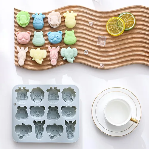 Miniatura 3 de Molde de silicona con forma de animal de 24 cavidades, incluye elefante, hipopótamo, león, oso, antiadherente, moldes para hornear para decoración