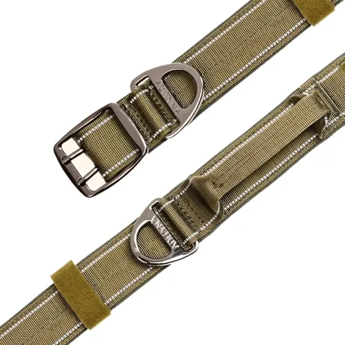 Miniatura 6 de ADITYNA Collar de perro resistente para perros medianos, collar verde reflectante con asa para entrenar y caminar, ancho, grueso, táctico, acolchado