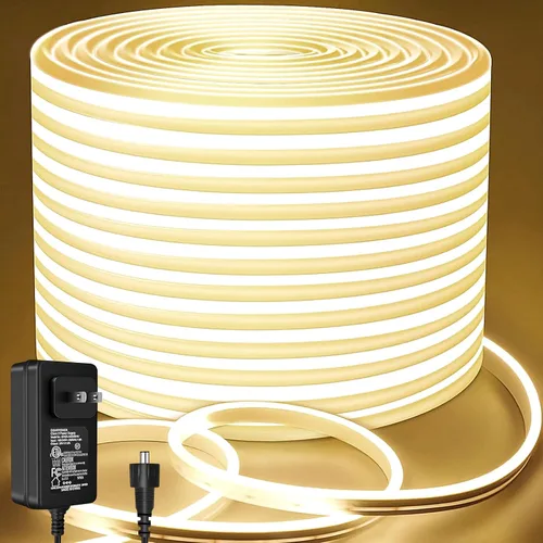 Lamomo Tira de luces LED de neón de 32.8 pies, tira de luces LED de color blanco neutro de 1.96 pulgadas/corte, 4500 K, impermeable, flexible, de