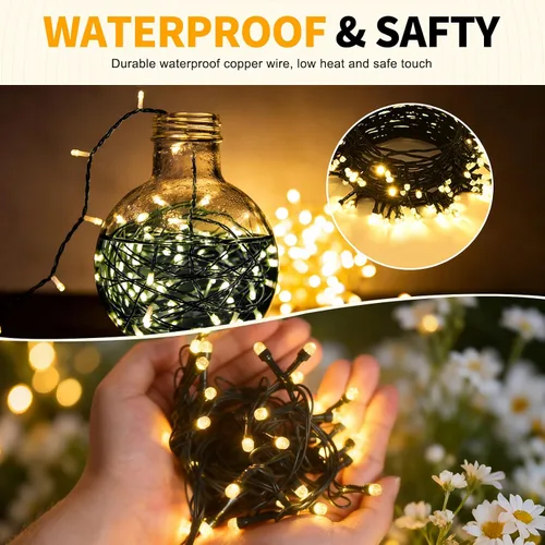 Miniatura 3 de Guirnalda de 500 luces LED de 164 pies, 8 modos de enchufe, con función de memoria, tira de luces verdes de Navidad para dormitorio, árbol
