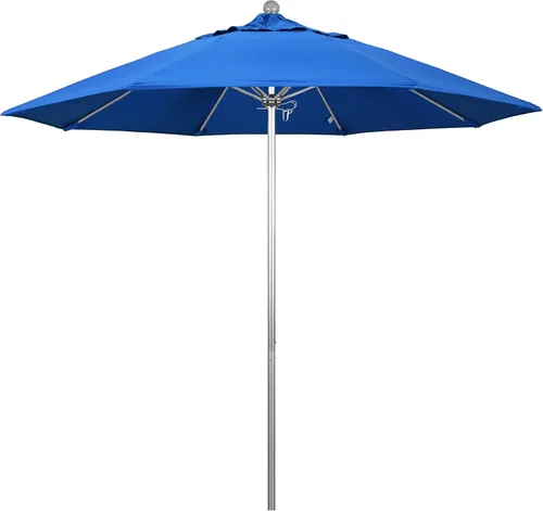 Miniatura 2 de California Umbrella Paraguas redondo de aluminio/fibra de vidrio de 9', empuje abierto, poste de plata, tela azul real de olefina