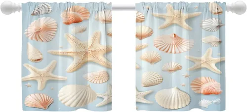 Miniatura 128 de Shrahala Floral Abstract Design Blackout Curtain Tiers, Minimalist Flower Illustration Kitchen Valance Light Blocking Tier Drapes with Rod Pocket, 2
