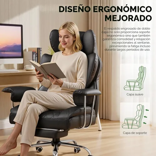 Miniatura 5 de COMHOMA Silla de Oficina Grande y Alta, Silla Gaming de Cuero con Respaldo Alto y Reposapiés, Silla de Oficina Ejecutiva Ergonómica con Soporte