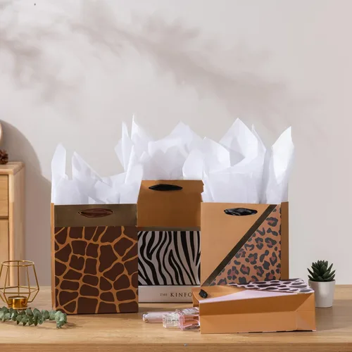 Miniatura 5 de OfficeCastle Paquete de 4 bolsas de regalo doradas con papel de seda, 7x3x9 pulgadas, perfectas para cumpleaños, baby showers, Día del Padre