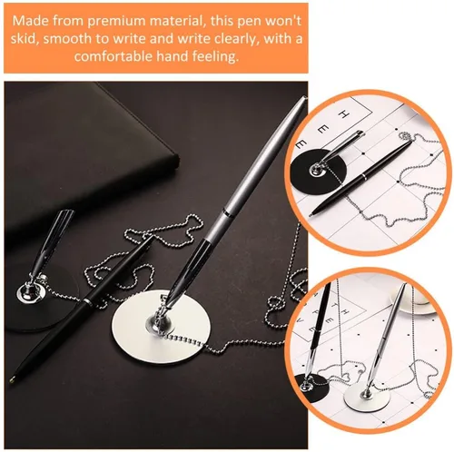 Miniatura 6 de Ciieeo 2 bolígrafos de metal para firma de invitados, bolígrafo de tinta negra con base para bolígrafo y cadena de recepción, bolígrafo, rotulador