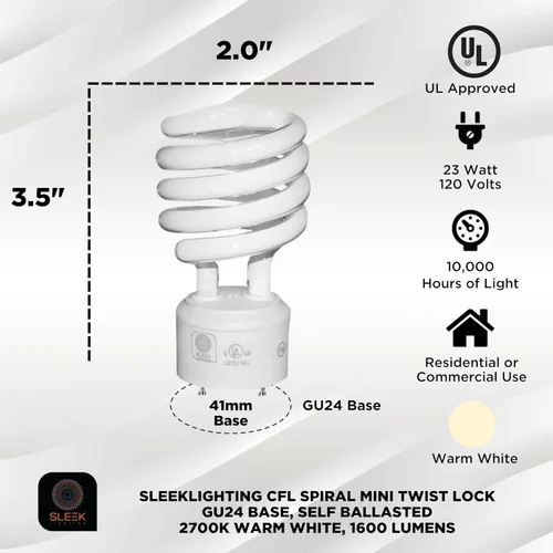 Miniatura 2 de foco 23 Watt T2, espiral, CFL, 2700K, 1300lm, base GU24 - Paquete de 4.