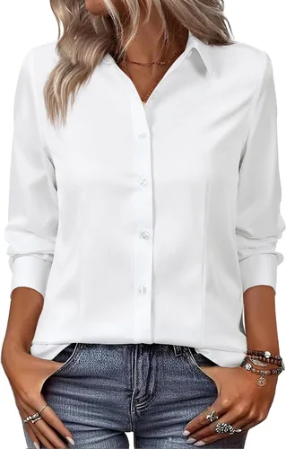 Miniatura 17 de siliteelon Camisas de vestir con botones para mujer, camisas de vestir de manga larga, algodón de corte clásico