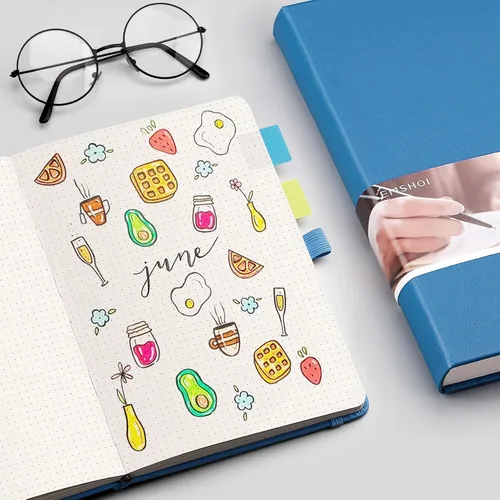 Miniatura 6 de EMSHOI - Cuaderno de puntos, 256 páginas A5, cuadrícula de puntos, papel punteado grueso de 120gsm, 16 páginas perforadas, tapa dura de piel azul