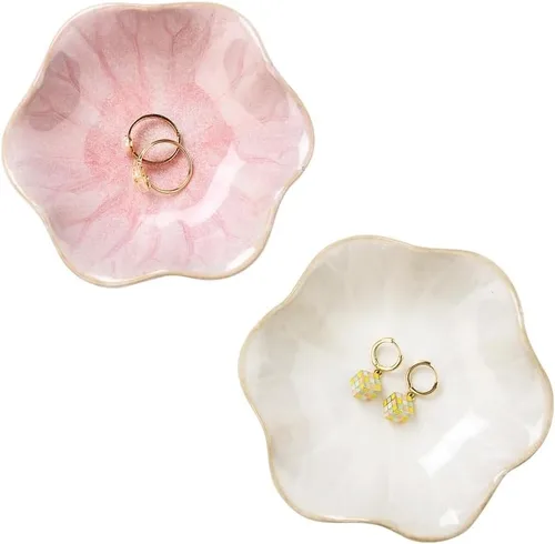 2 piezas de plato con forma de hoja de loto, cuenco pequeño para llaves, bandeja de cerámica para joyas, organizador de collares, aretes para mamá,
