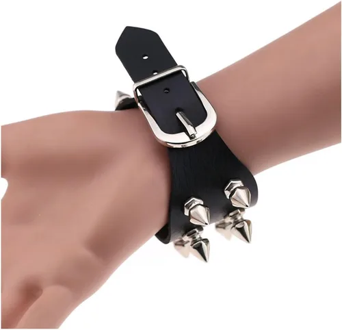 Miniatura 3 de Tanyoyo Pulsera unisex con tachuelas de rock punk, correa ancha, de cuero, con remache gótico, hebilla