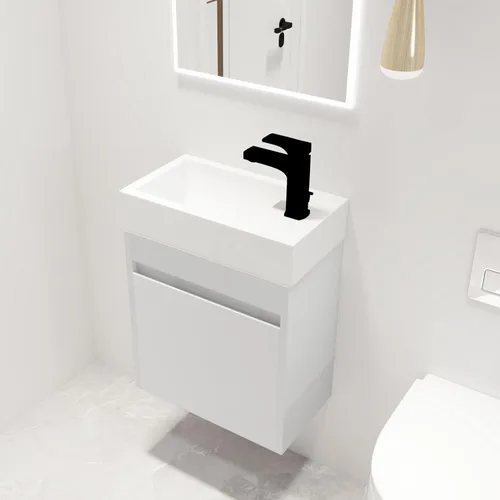 Miniatura 27 de Malwee Tocador de baño flotante de 18 pulgadas con lavabo, Tocador de baño de lavabo individual de 18 pulgadas montado en la pared, con 1 puerta
