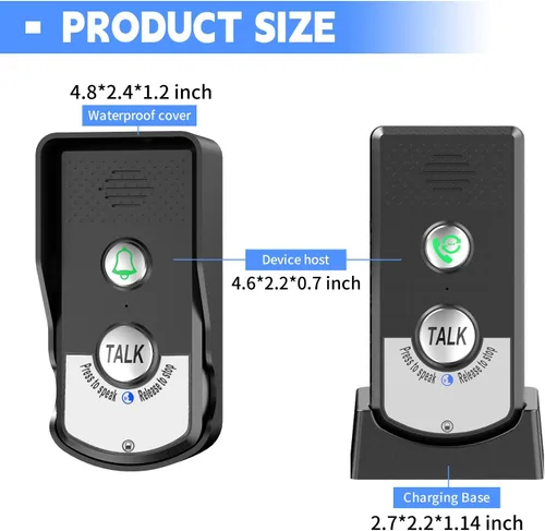 Miniatura 5 de Timbre inalámbrico de 2 vías, intercomunicador para interiores y exteriores, 3280 pies de largo alcance, sistema de intercomunicadores para puerta