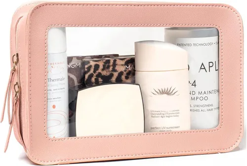 Miniatura 4 de Paquete de 2 bolsas de maquillaje transparentes para viaje, neceser aprobado por la TSA con cremallera, pequeñas bolsas de maquillaje para mujeres