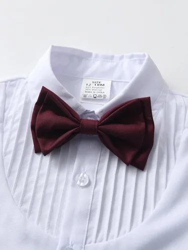 Miniatura 3 de Conjunto de pantalones para bebé, camisa de manga larga + pantalones + corbatín + tirantes, trajes de caballero para niños pequeños