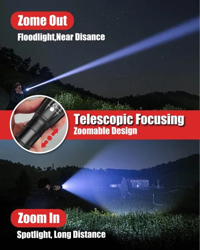 Miniatura 2 de Victoper Linterna LED Paquete de 6, Linternas Tácticas Brillantes de 2000 Lúmenes de Alto Lumen con 5 Modos, Linterna con Zoom de Enfoque Negro
