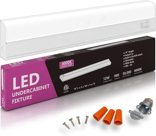 Miniatura 12 de Barra de luz LED para tareas bajo alacena, de 16 W y 24 pulgadas, regulable, CRI>90, 5000 K (luz de día), cuerpo ancho, base de metal de larga 5000K